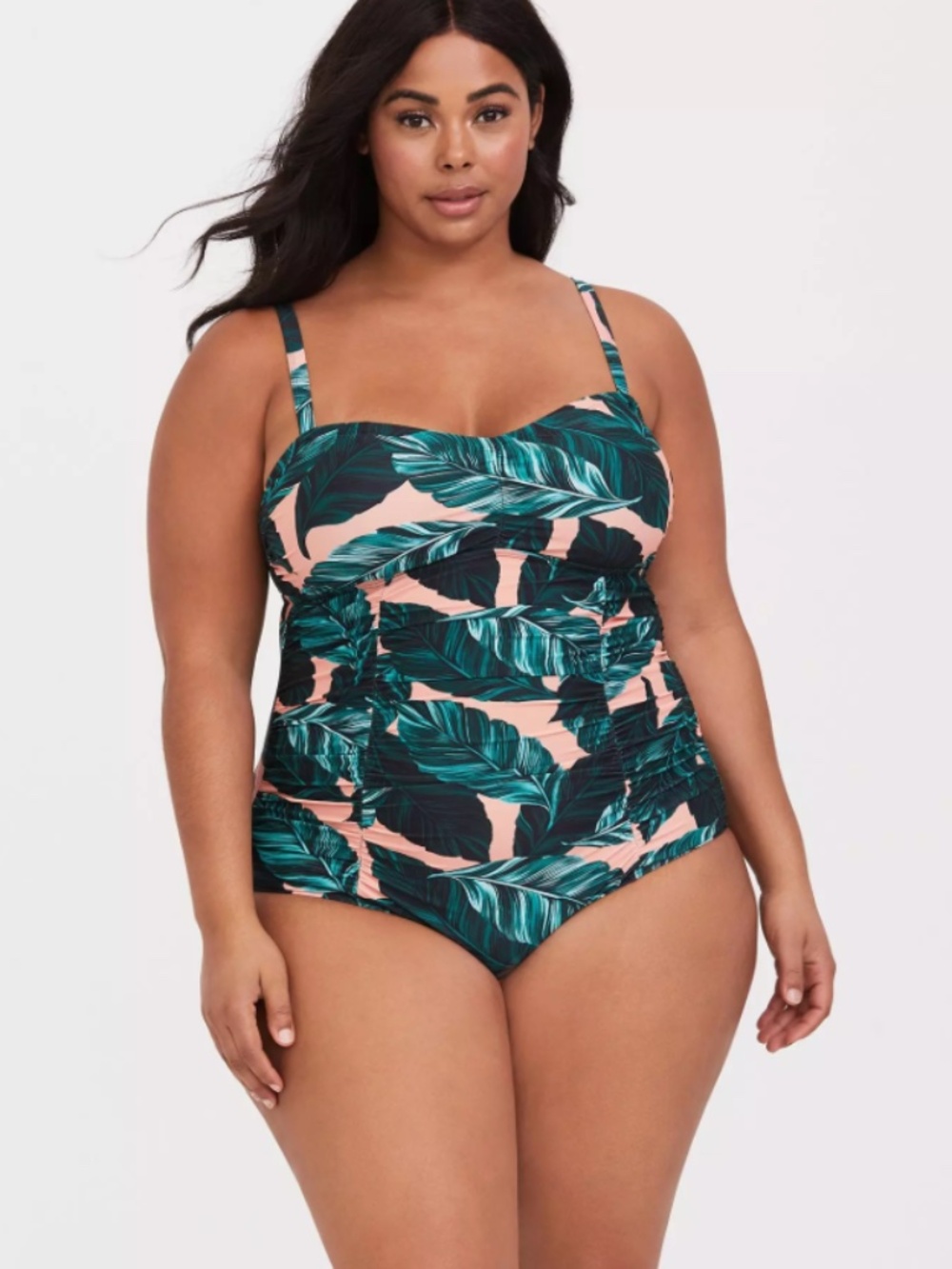 Torrid Size 6 Peach Palm Ruched One-Piece Swimsuit